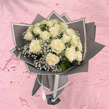 Bouquet of 25 White Roses
